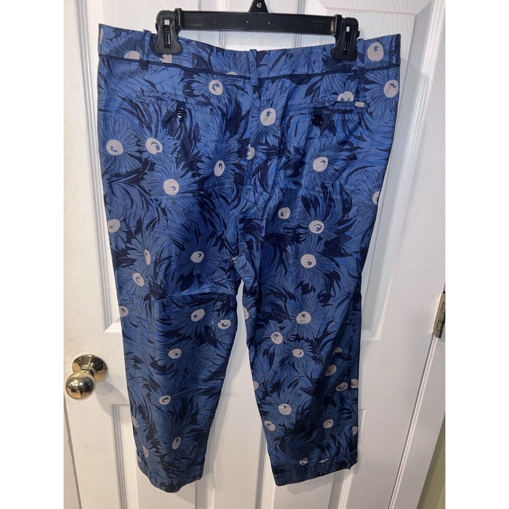 Anthropologie Elevenses Pants Womens 12 Lunar Mum Floral Crop Blue Career New - Picture 7 of 11